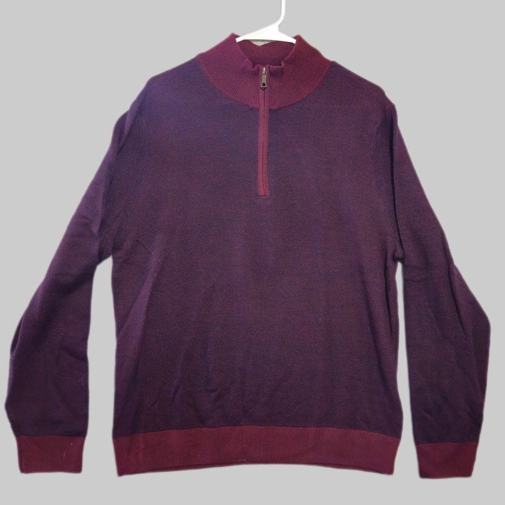 Brooks Brothers Quarter Zip Sweater Men L Plum Extra Fine Merino Wool